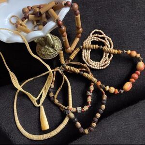 Vintage Lot Of Wooden Necklaces Boho 1990s Beaded Artisan  Jewelry